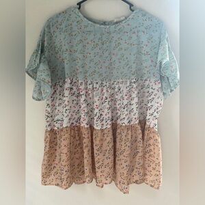 Pastel Floral Flowy Top with Flutter Sleeves